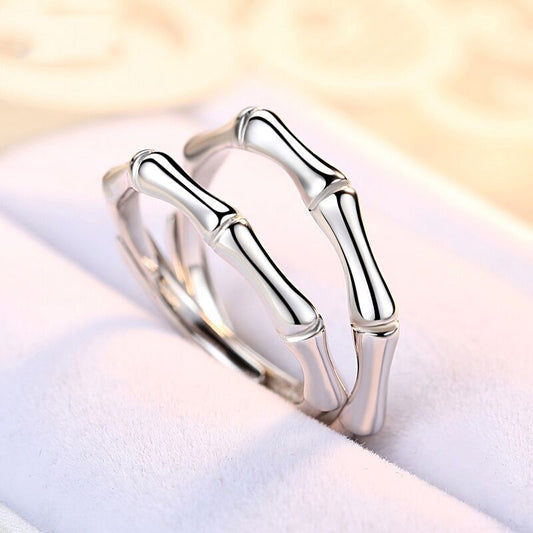 Women's & Men's Couple Bamboo Glossy Open Mouth Pair Rings
