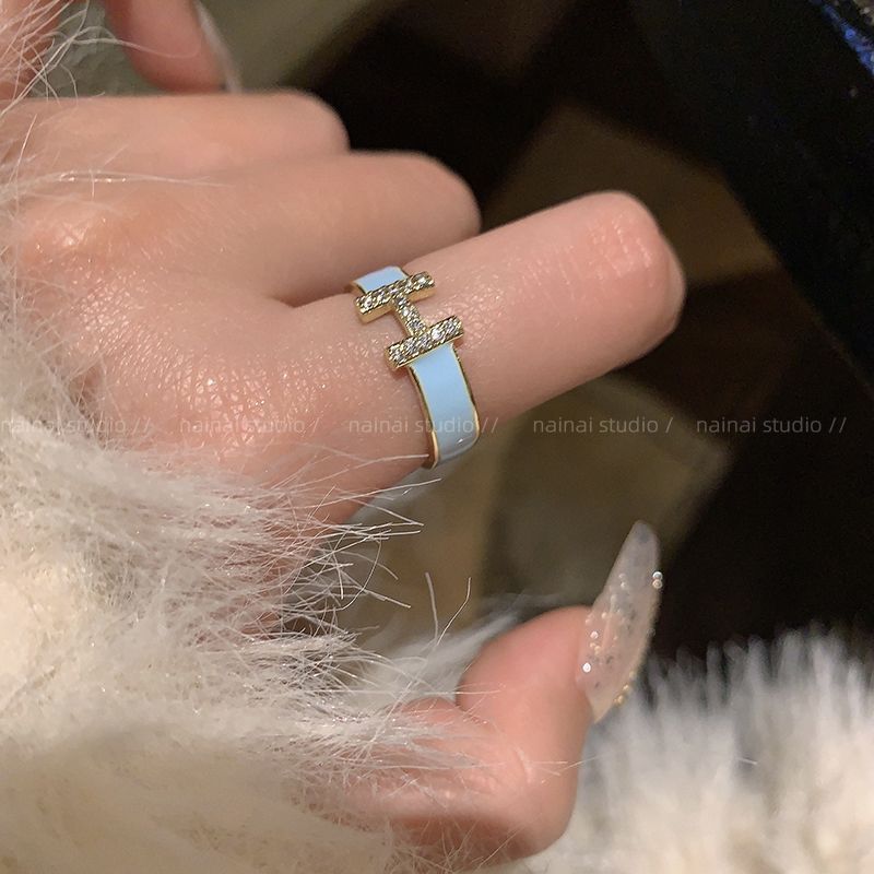 Enamel Dripping High-grade Sense Mild Luxury Retro Switchable Index Finger Ring