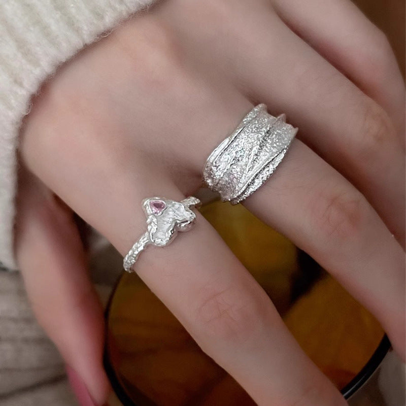 Geometric Lava Irregular Female Sweet Loving Heart Twin Temperament Ring