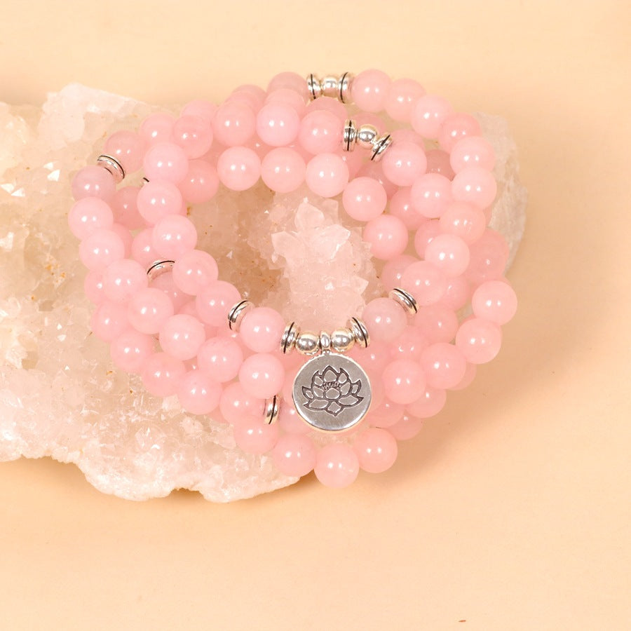 Beads String Lotus Pink Stone Beaded Pendants