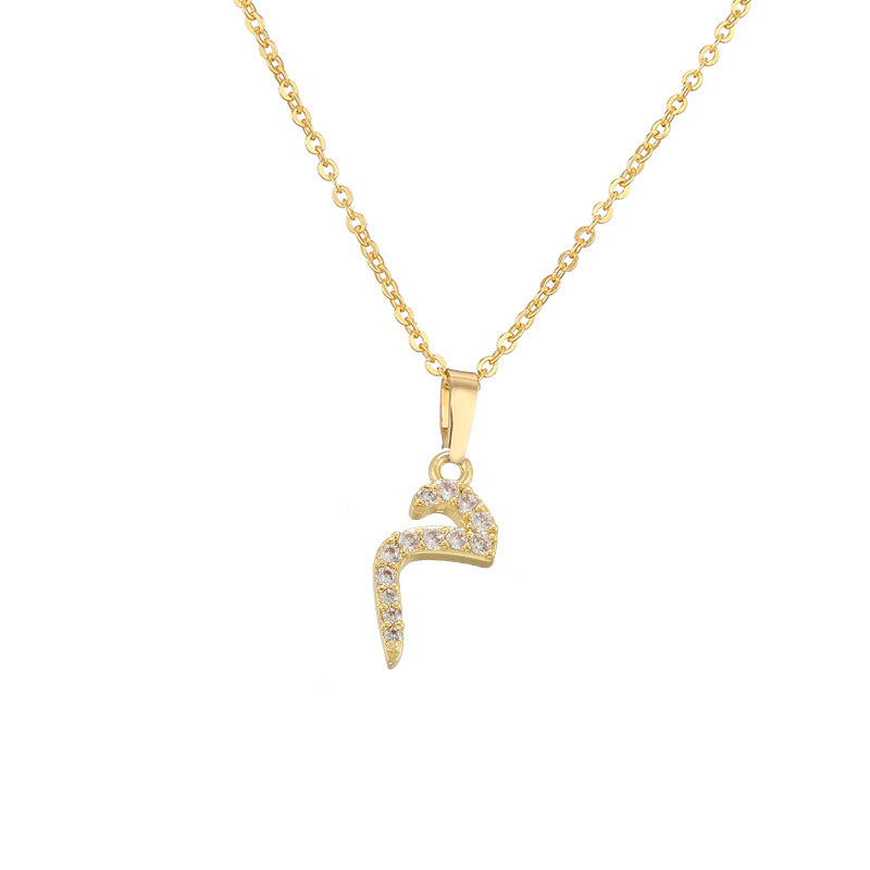Copper Inlaid Zirconium Arabic Letter Personalized Necklaces