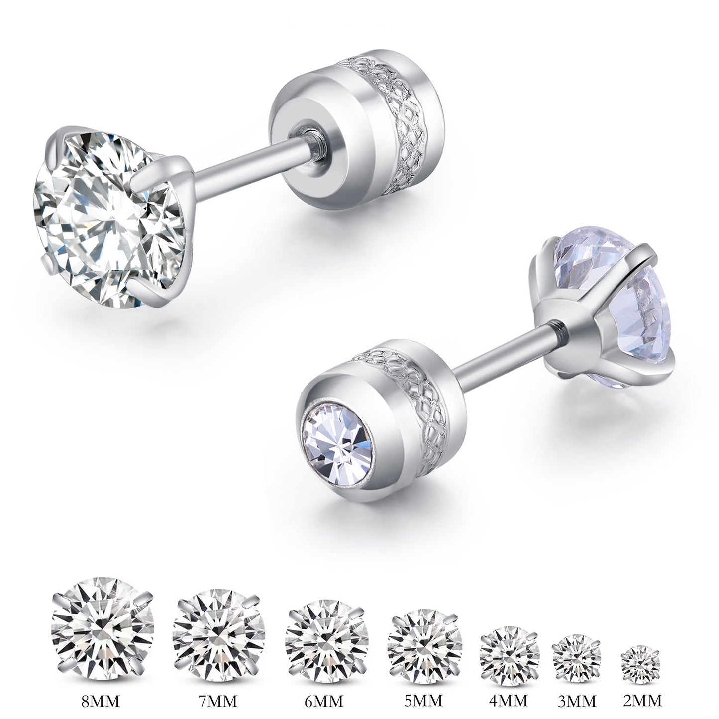 Fashion Stainless Steel Zircon Female Two-headed Double Diamond Titanium Ear Stud Earrings
