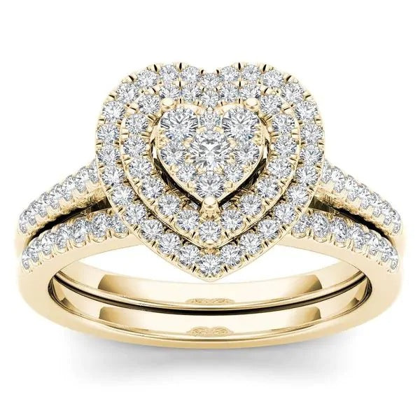 Love Fashion Two-piece Set Diamond Halo Rings