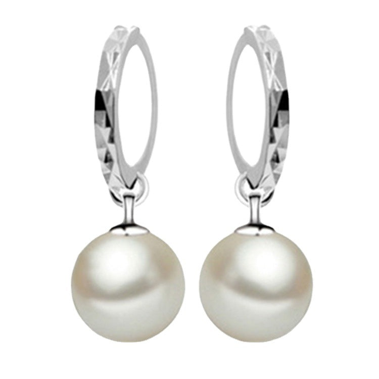 Women's Plated Ear Clip Eardrops Glass Pearl Carven Earrings