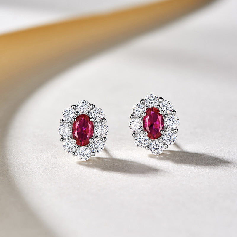 Shi Exquisite Simulation Ruby Oval Fashion Trendy Graceful High-grade Stud Earrings