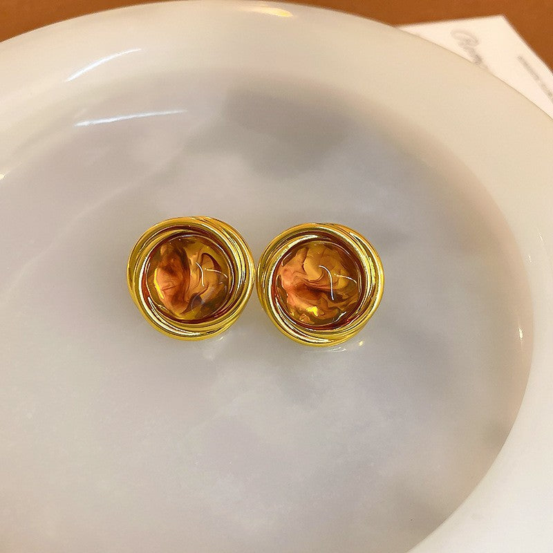 Women's Needle Geometric Irregular Resin Fashionable Retro Earrings