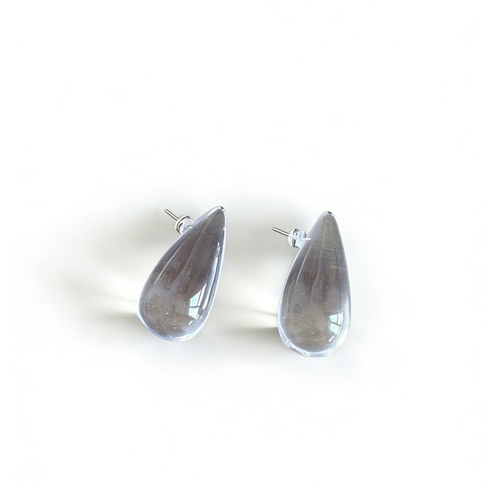 Water Drop Female Niche Commuter Transparent Resin Ball Ear Sier Earrings