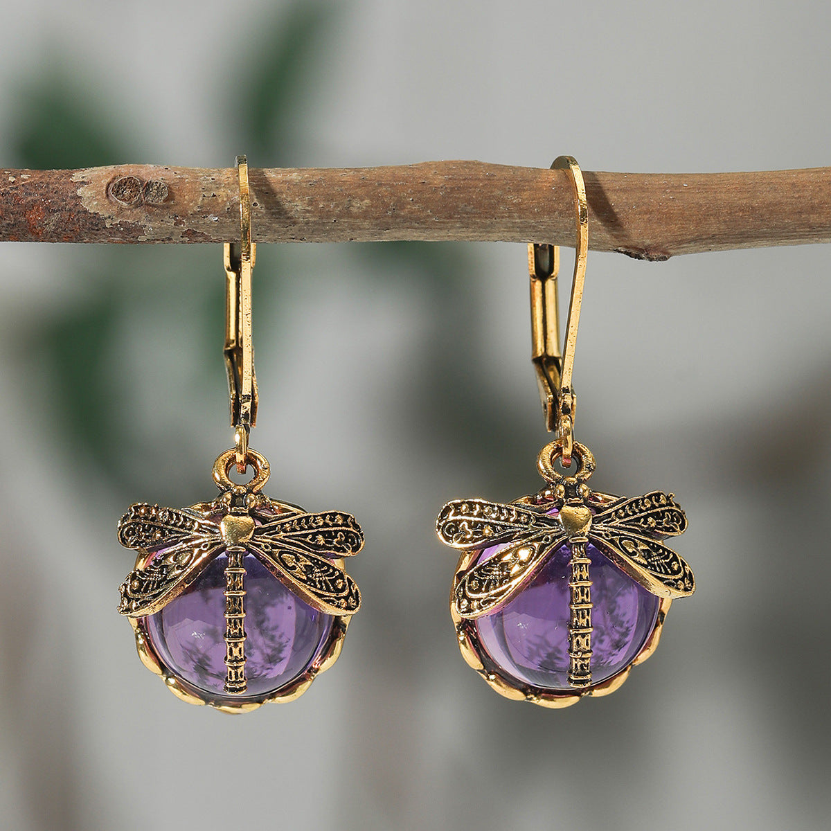 Women's Vintage Dragonfly Green Crystal Charm Party Earrings