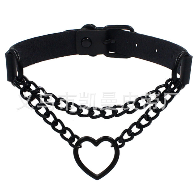 Black Chain Neckband Fashion Leather Love Heart Neck Collar