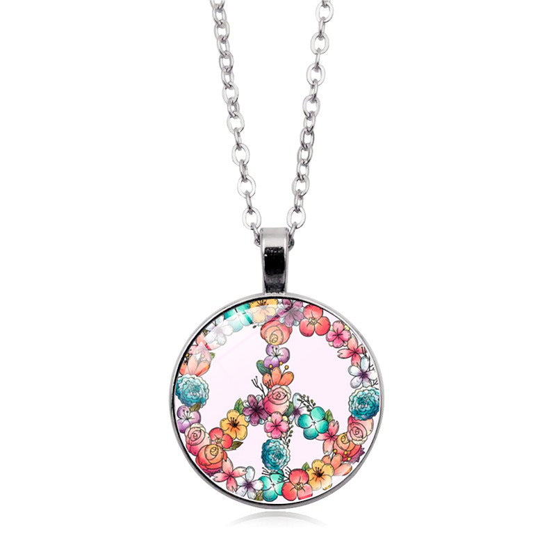Women's Flower Peace Logo Time Stone For Vintage Necklaces