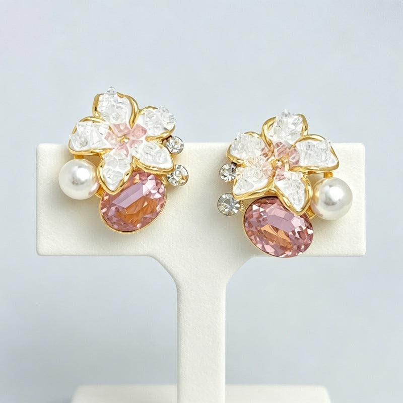 Vintage Pink Butterfly Pearl Small Delicate Stud Earrings