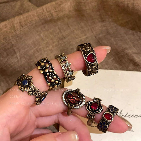 Women's Vintage Love Heart-shaped Ethnic Style Twin Index Ring