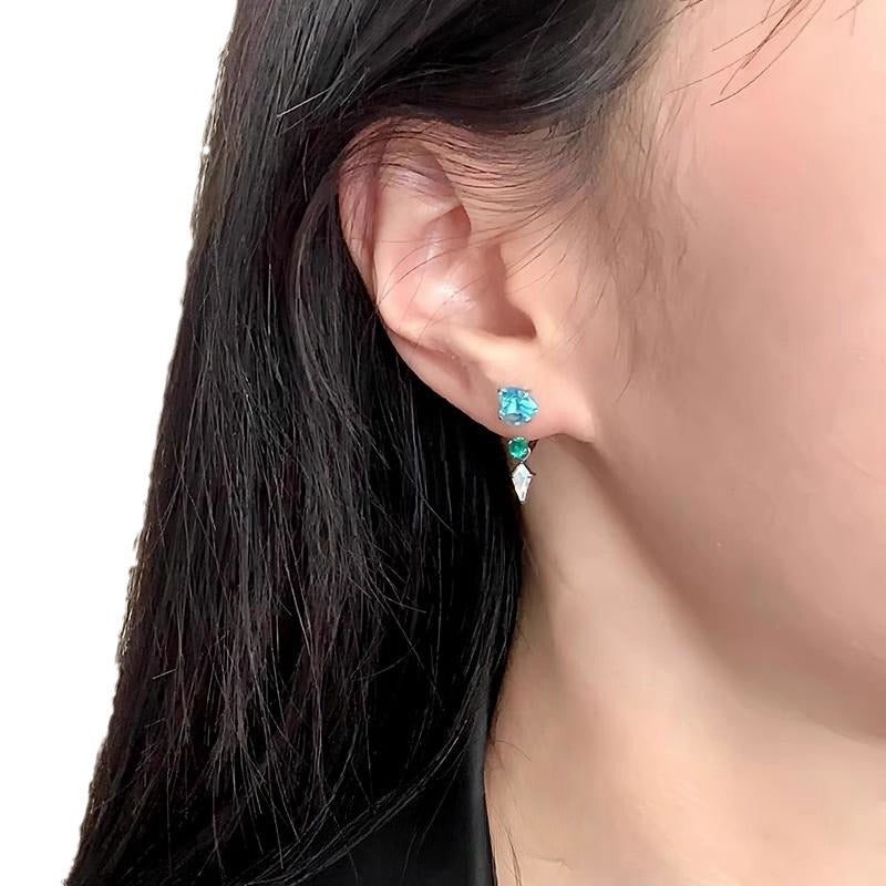 Blue Loving Heart Zircon Horseshoe Ear Light Luxury High Sense Stud Earrings