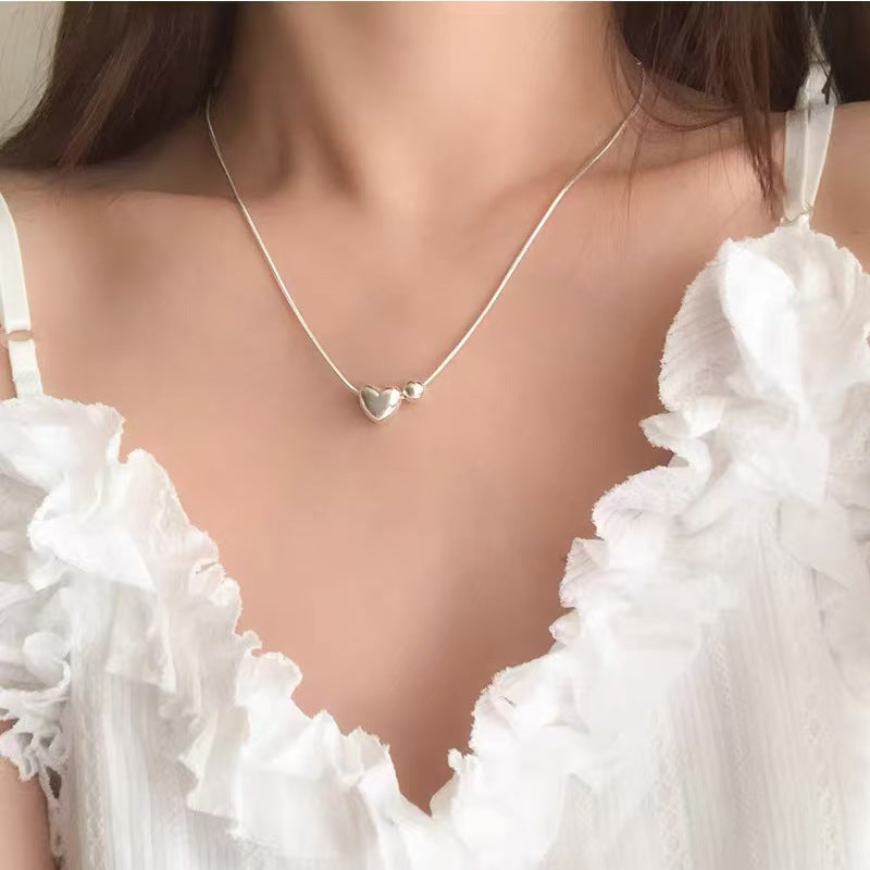 Women's Sier Lucky Beads Bowknot Clavicle Chain Light Luxury Minority High-grade Necklace