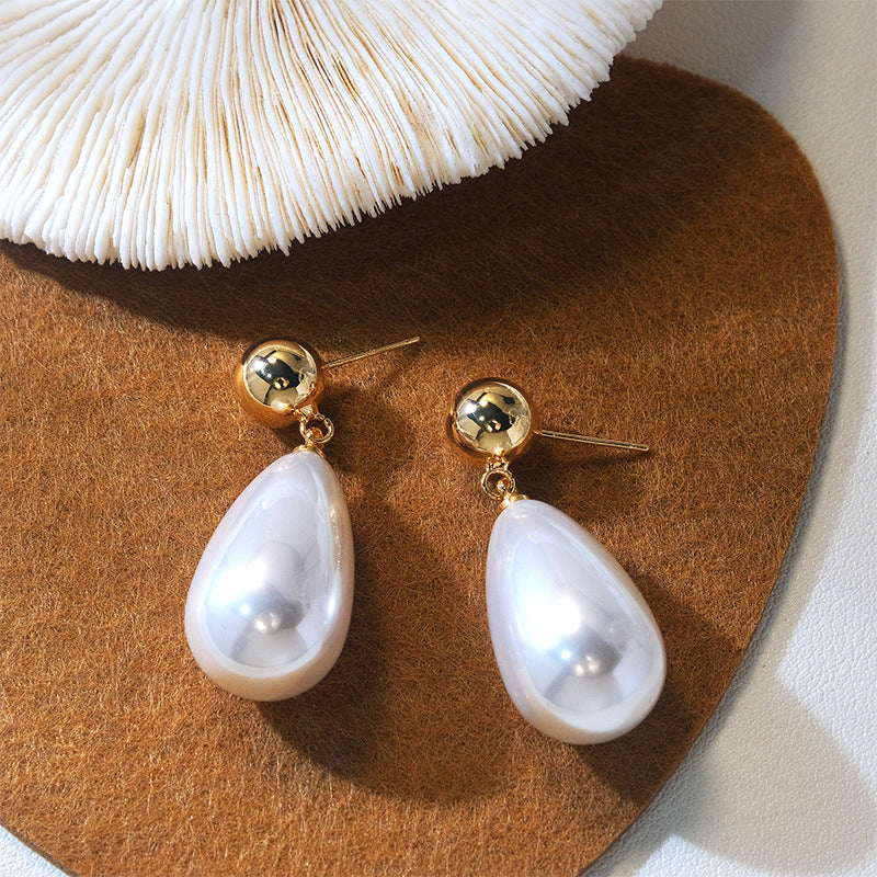 Trendy French Style Vintage Court Big Water Drop Bead Ear Earrings