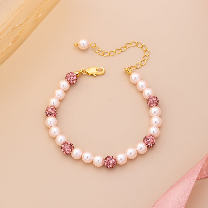Women's Pink Pearl Imitation Diamond Beaded Light Luxury Versatile Niche Bracelet