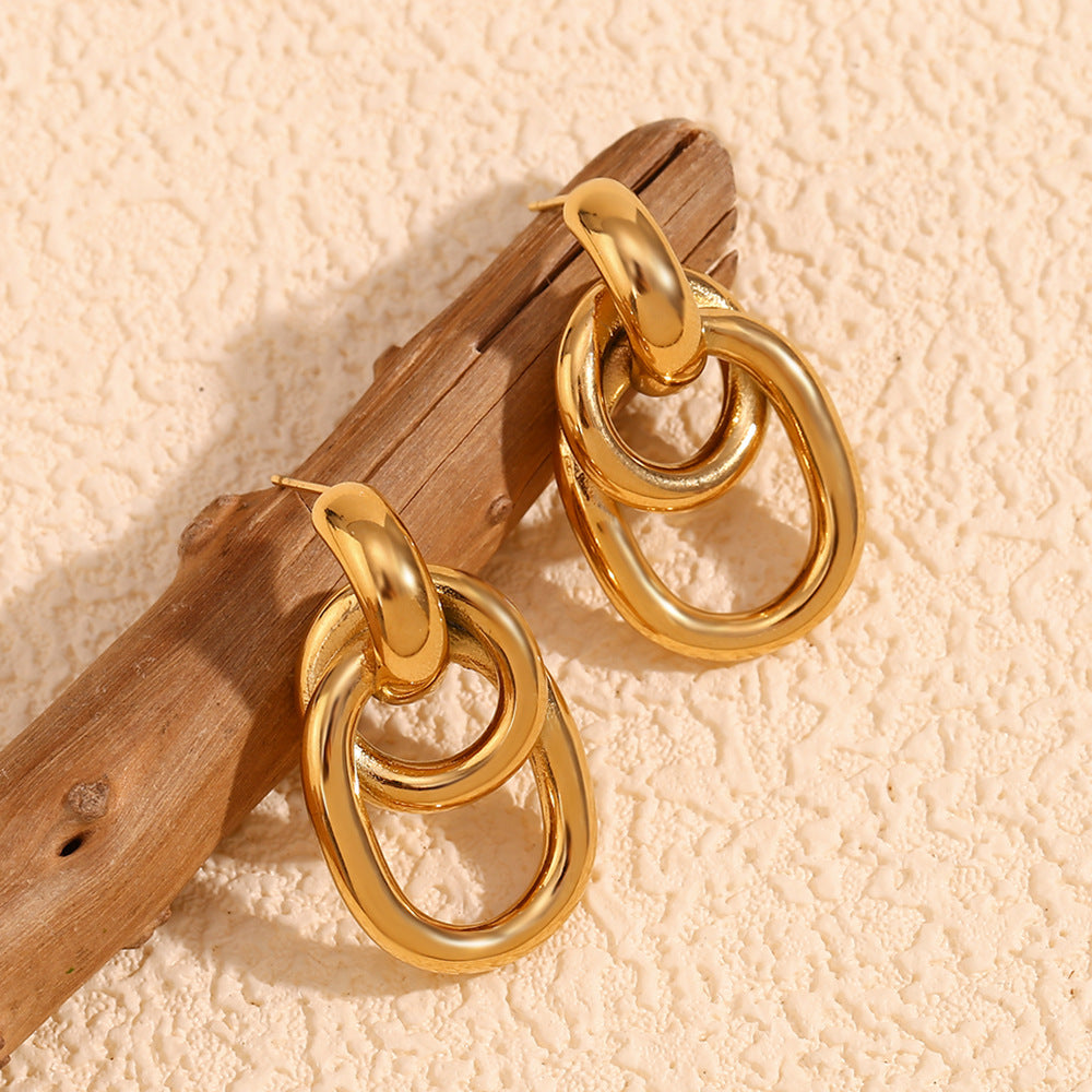 Women's Stainless Steel Gold-plated French O-shaped Winding Geometric Rings