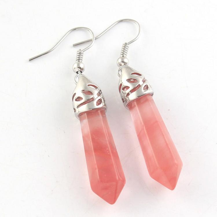 Fashion Personalized Natural Crystal Gemstone Hexagon Earrings