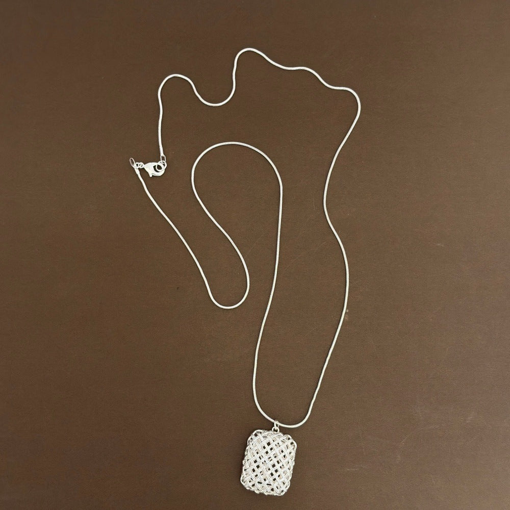 Square Woven Fashionable Retro Advanced Niche Gold Hollow Long Necklaces