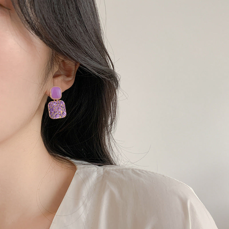Rhinestone Painting Oil Advanced Sense Temperament Earrings