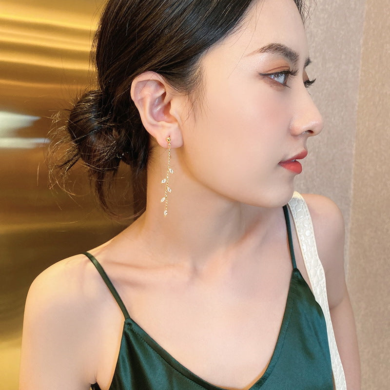 Women's Leaf Temperament Ear Female Water Drop Earrings