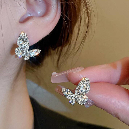 Women's Korean Style Diamond Light Luxury Butterfly Elegant Niche Design Stud Earrings