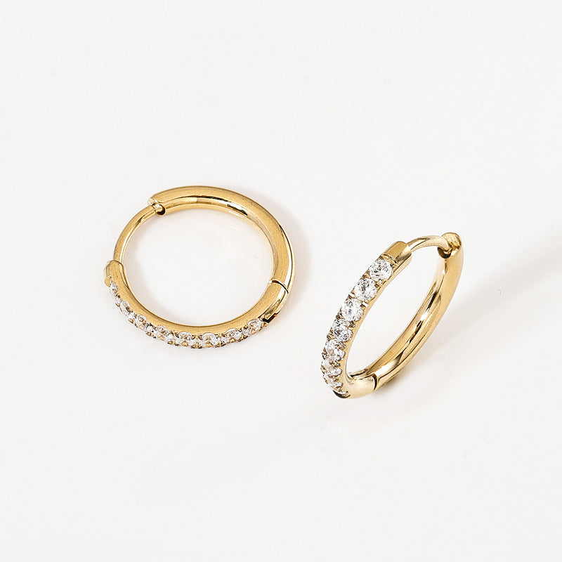 High Quality Carved Stainless Steel Studded With Zircon Titanium Earrings