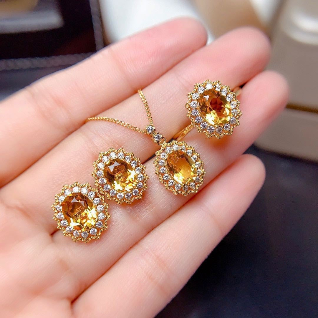 Live Broadcast Three-piece Colored Gems Ear Combination Personality Necklaces