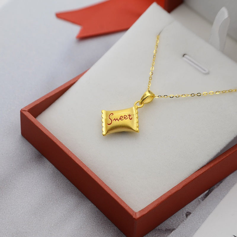 Women's Laos Sandy Gold Plated Candy Mini Small Collarbone Golden Necklaces
