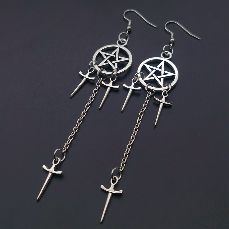 Five-pointed Star Sword Dagger Gothic Dark Supernatural Earrings