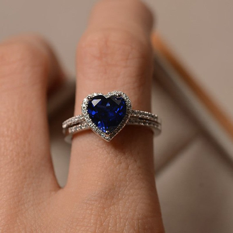 Blue Zircon Fashion Simple Heart-shaped Female Ring