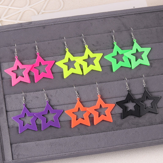 Women's Color Hollow Pentagram Acrylic Fashion Trend Earrings