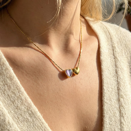 Double Heart Golden Thin Chain Clavicle Design Necklace