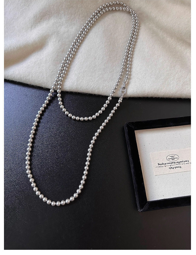 Women's Extended Glass Pearl Sweater Chain Long Necklaces