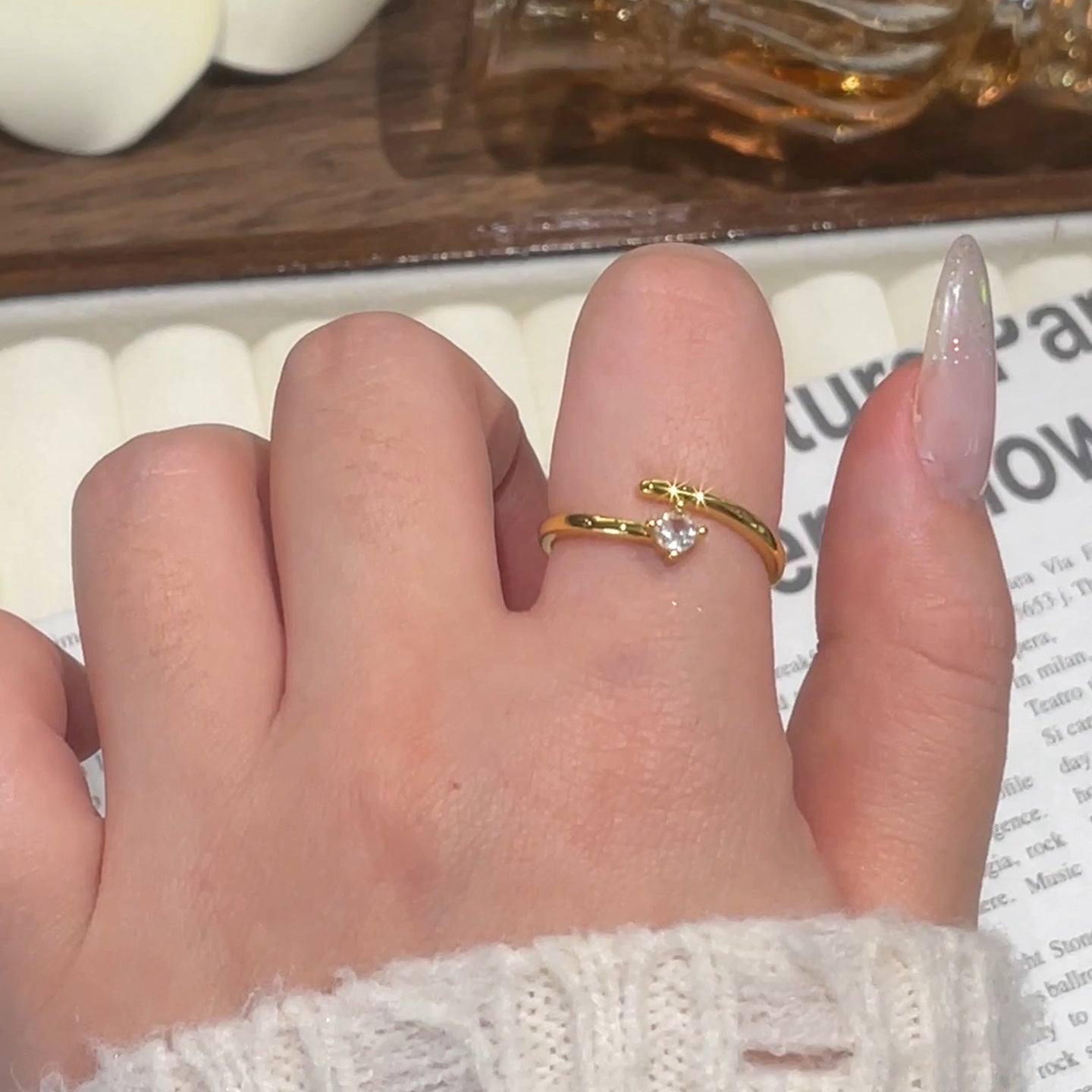 Women's Korean Simple Zircon Opening Adjustable Index Finger Rings