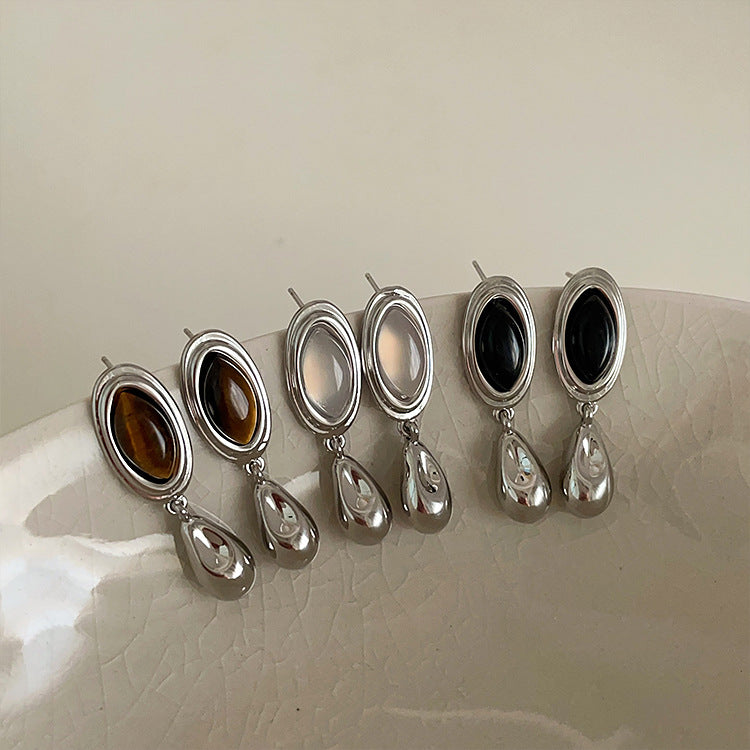 Metal Natural Stone Female Niche Retro Personality Minimalism Earrings