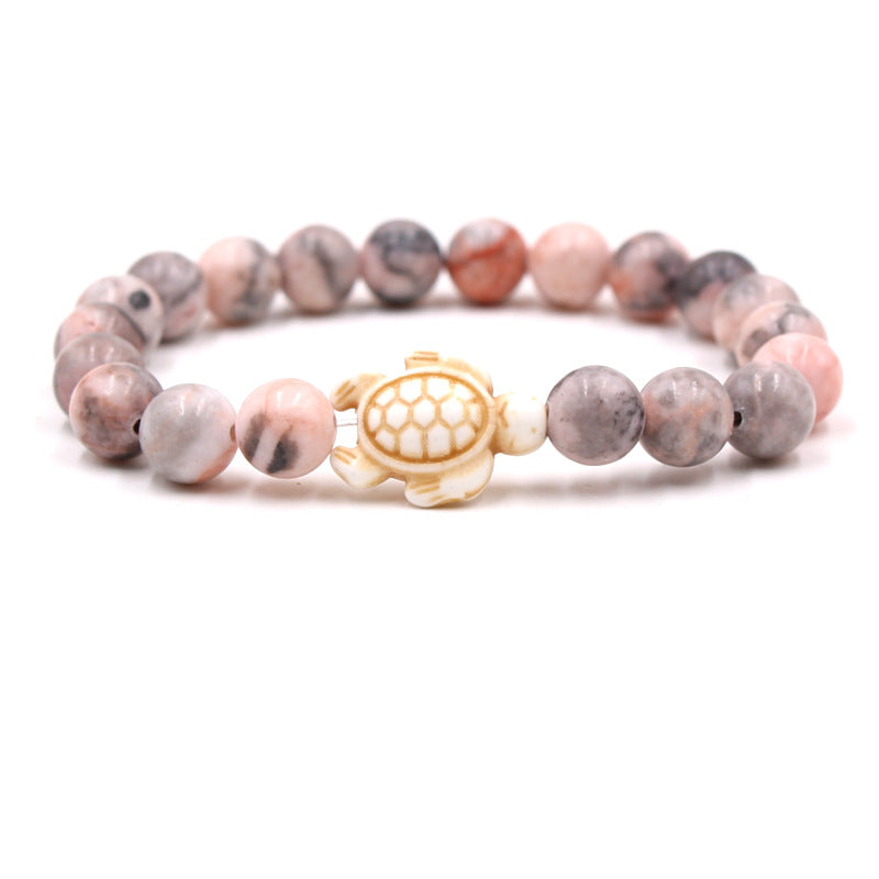 Women's & Men's Natural Yellow Tiger's Eye Beads Turquoise Turtle Bracelet