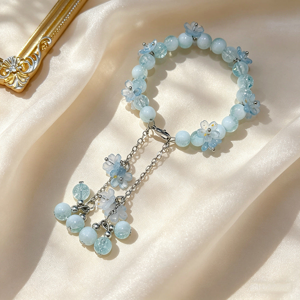 Mori Style Flower Green Super Temperament Show White Crystal Bracelet