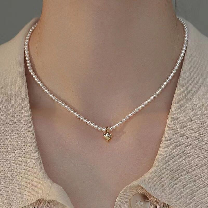 Pearl Small Beads Female Heart Clavicle Necklaces