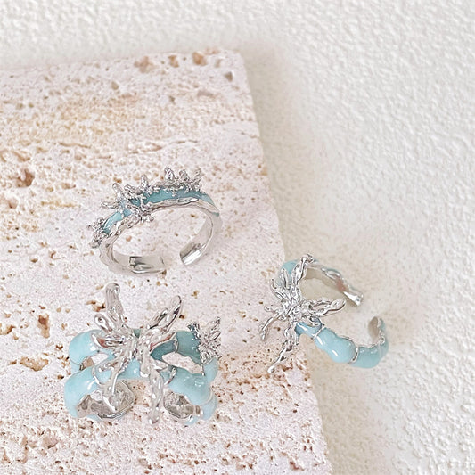 Women's Style Blue Butterfly Opening Design Fashion Advanced Rings