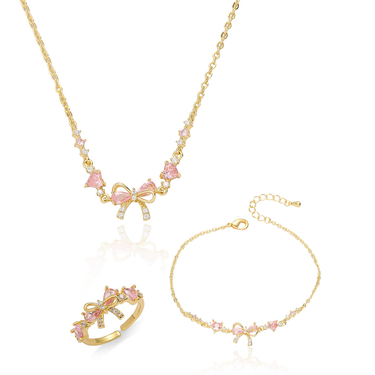 Female Sweet Trend Bow Simple Zircon Niche Love Necklaces