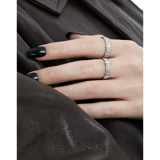Women's Personality Sier Trendy Cool High-grade Cross Rings