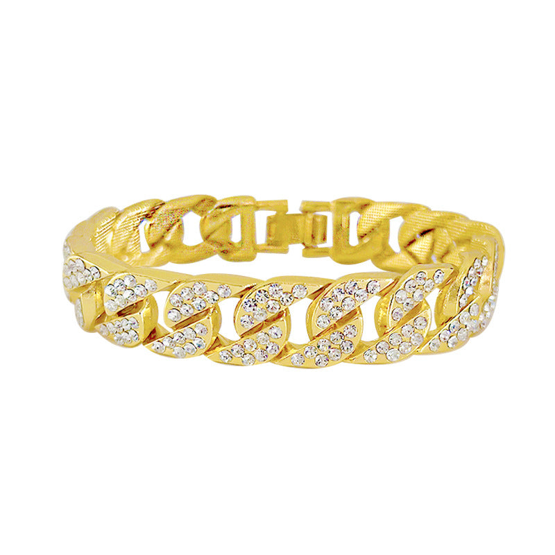 Men's Hip Hop Cuban Trendy Style Nightclub Hand Diamond Bracelets