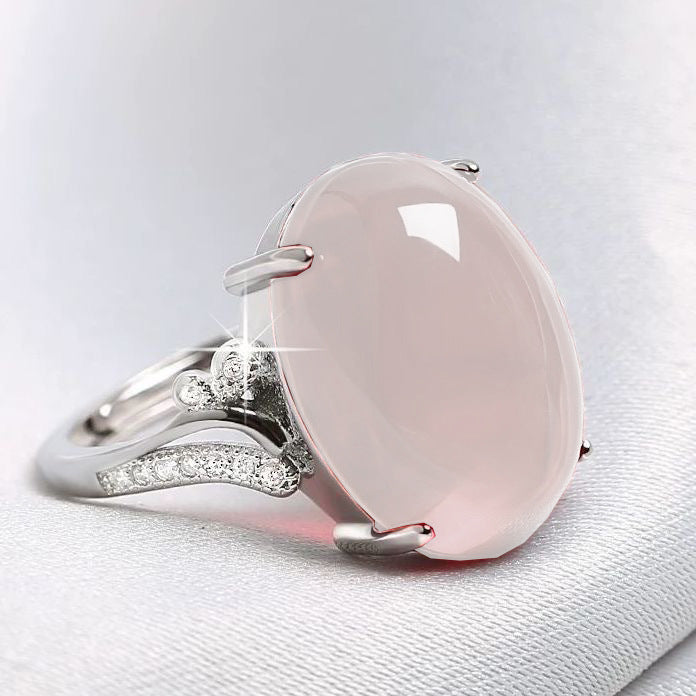 Chalcedony Female Sterling Sier Inlaid Canary Stone Agate Adjustable Ring