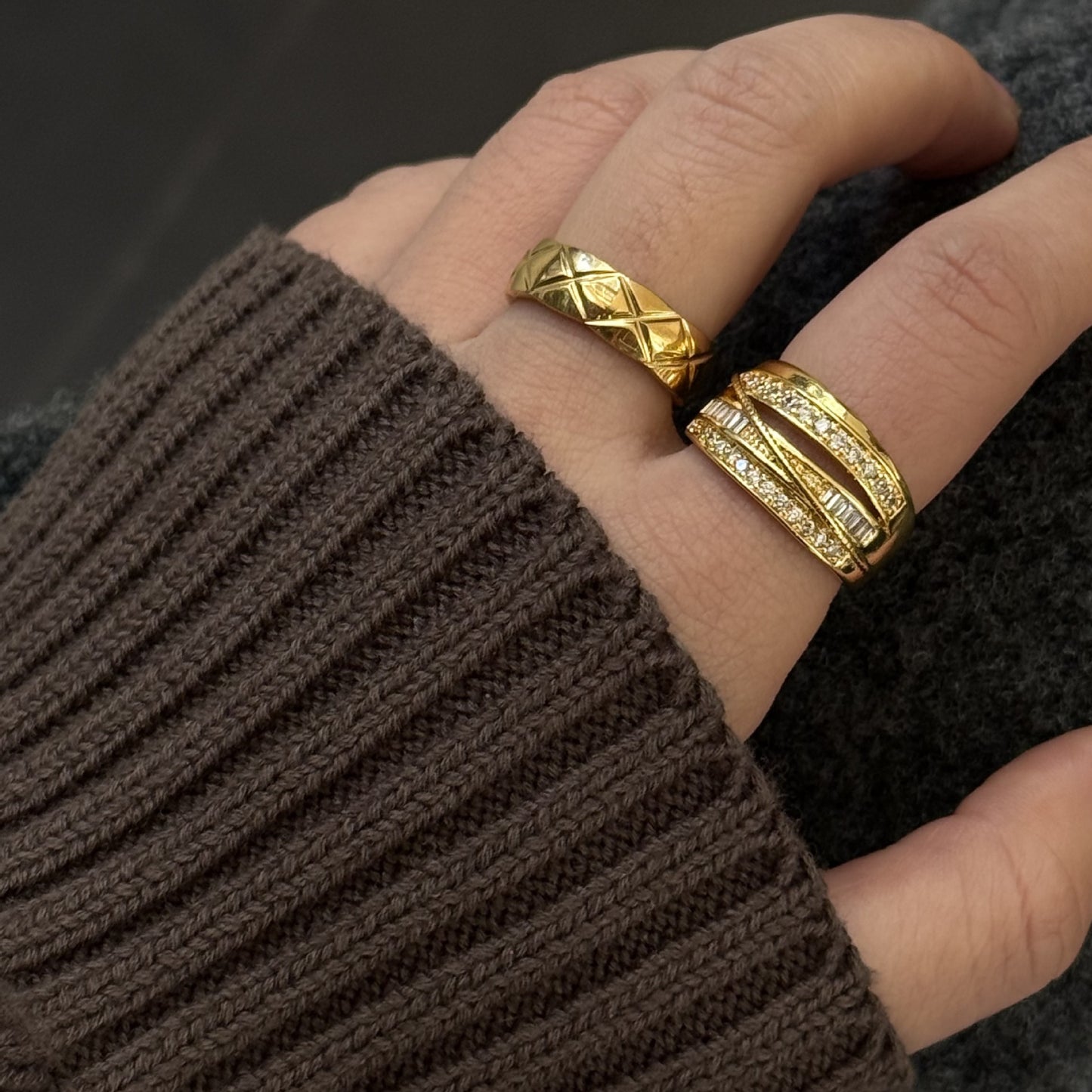 Gold-plated Rhombus Open Zircon Female Personality Affordable Luxury Ring
