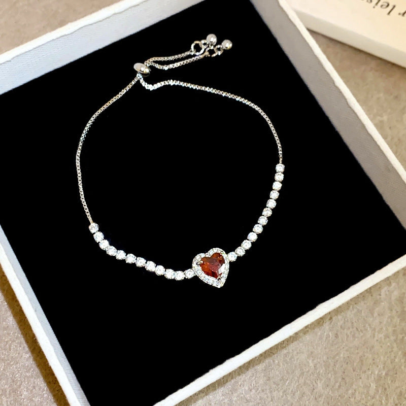 Women's Delicate Heart Zircon Adjustable Light Luxury High Sense Design Niche Bracelets