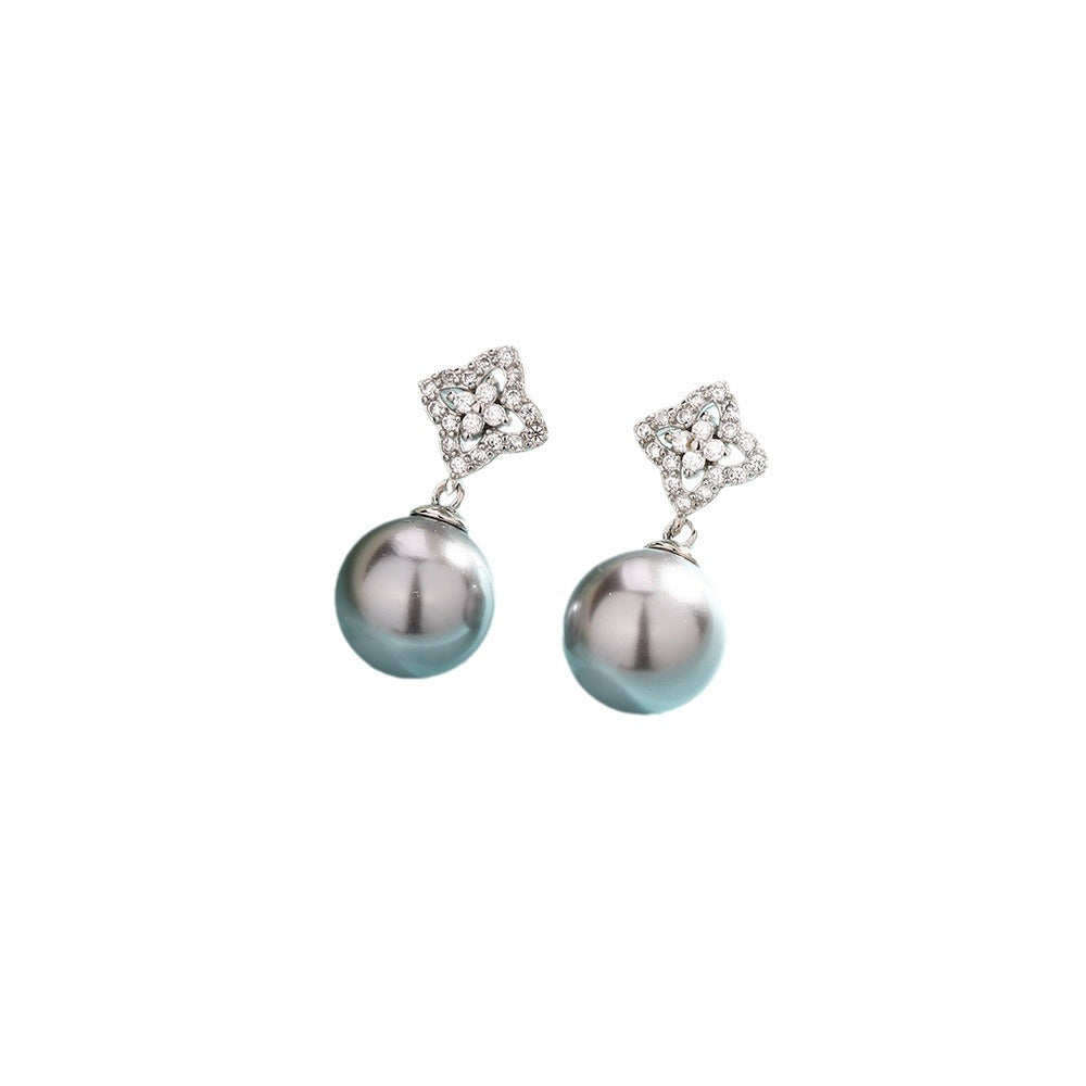 Eardrops Chic Gray White Pearl With Rings