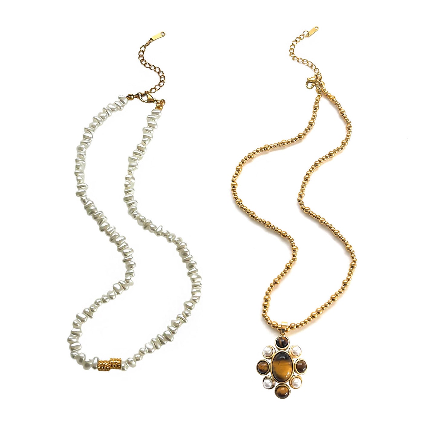 Women's Fashion Personality Design Stainless Steel Inlaid Natural Stone Flower Necklace