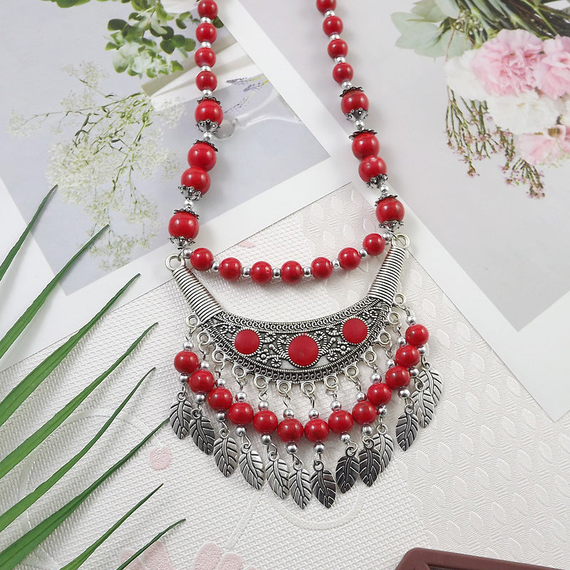 Ethnic Tibetan Colorful Beads Female Phoenix Necklace