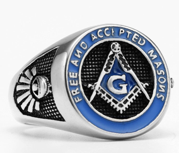 Men's Personality Retro Masonic Logo Titanium Steel Rings